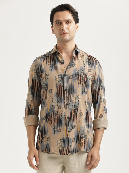Printed Viscose Shirt Coffee Cream
