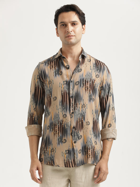 Printed Viscose Shirt Coffee Cream