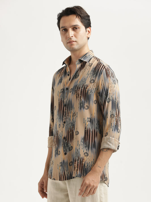 Printed Viscose Shirt Coffee Cream