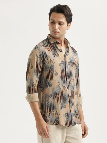 Printed Viscose Shirt Coffee Cream
