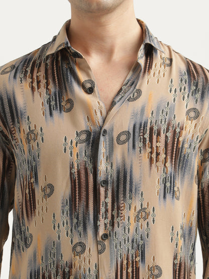 Printed Viscose Shirt Coffee Cream