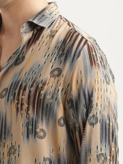 Printed Viscose Shirt Coffee Cream