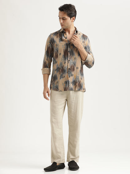 Printed Viscose Shirt Coffee Cream