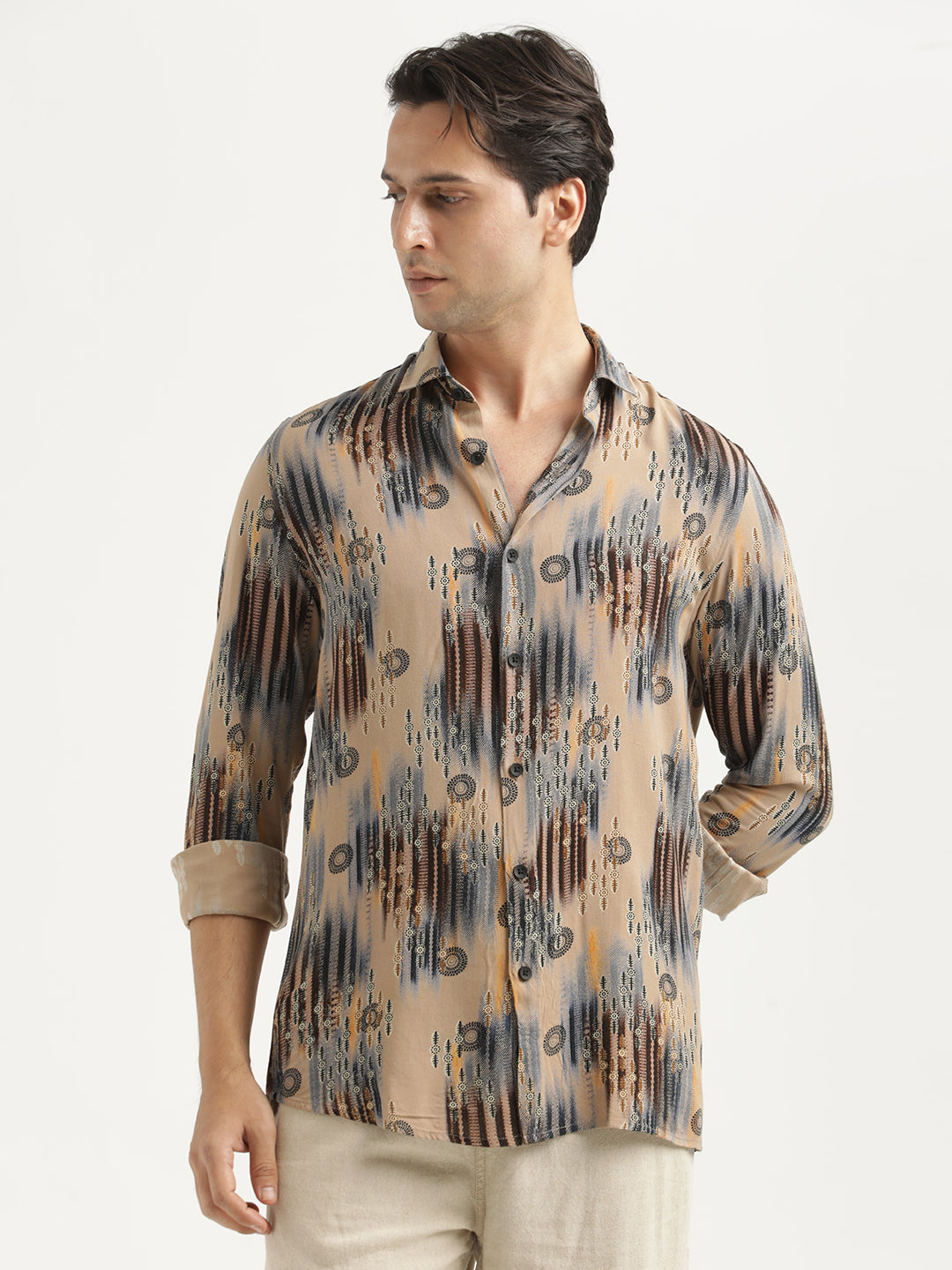 Printed Viscose Shirt Coffee Cream