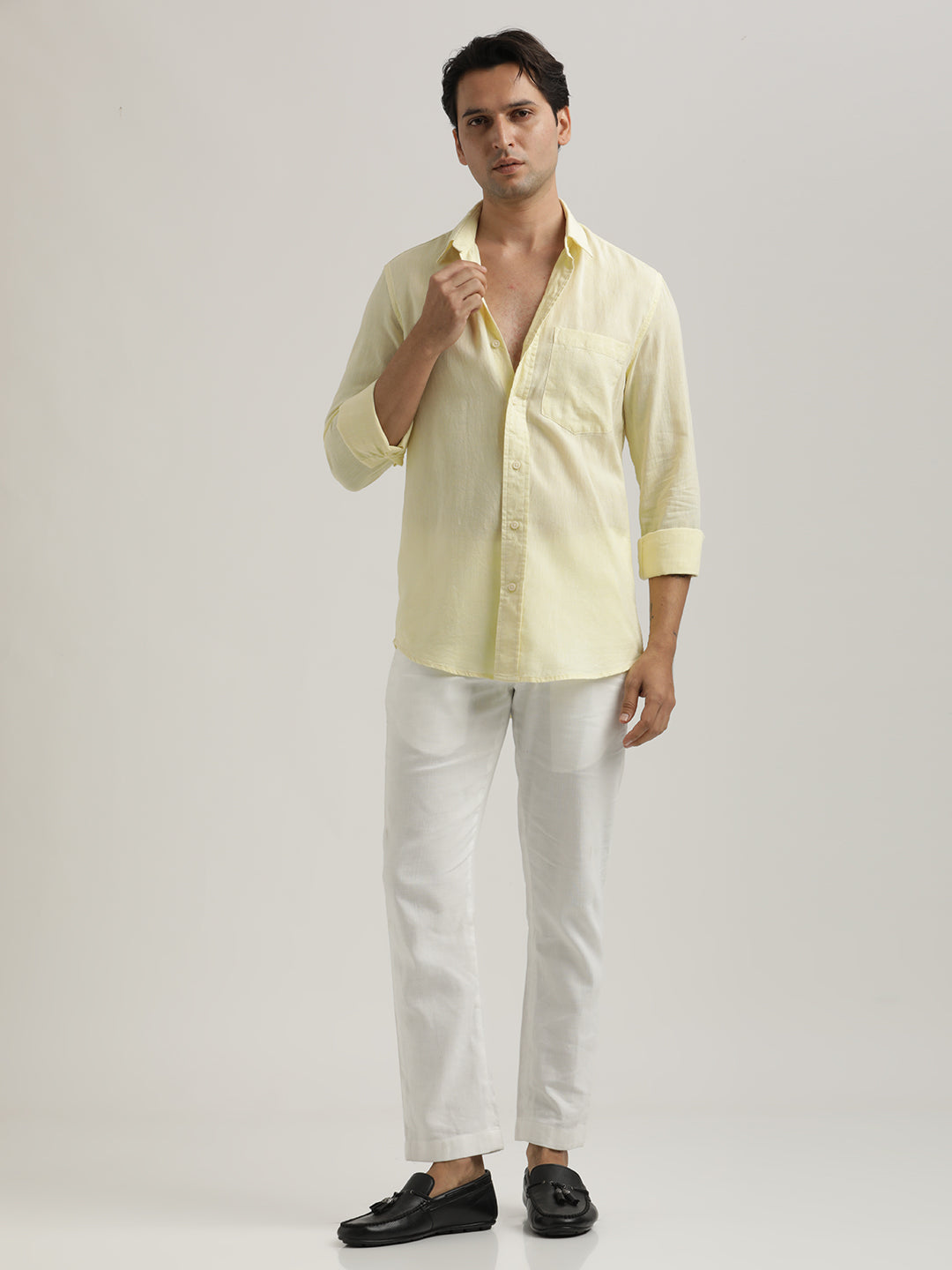 Linen-Cotton Blend Shirt Yellow