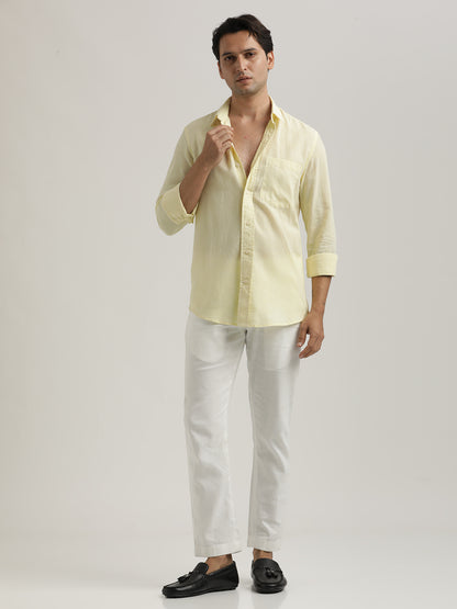 Linen-Cotton Blend Shirt Yellow