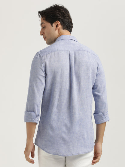 Linen-Cotton Blend Shirt Blue