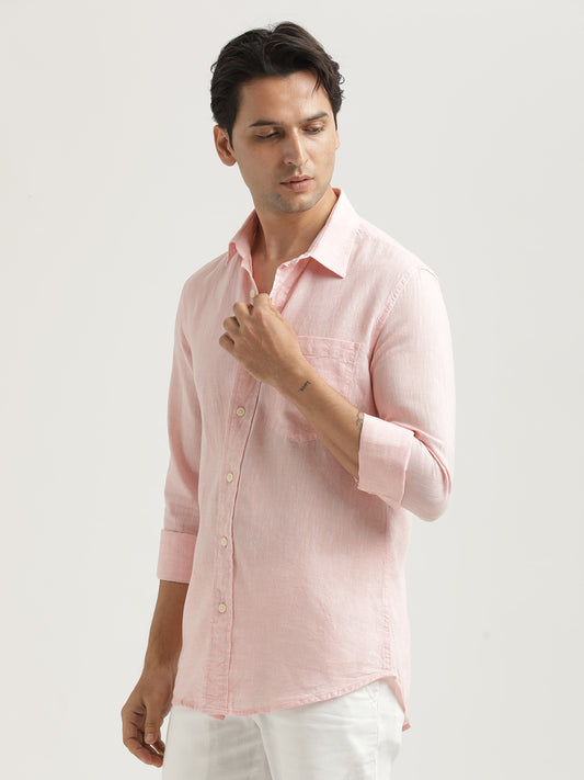 Linen-Cotton Blend Shirt Pink