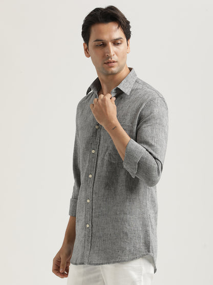 Linen-Cotton Blend Shirt Black