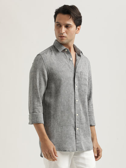 Linen-Cotton Blend Shirt Black