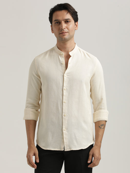 Self-Textured Cotton Shirt Cream
