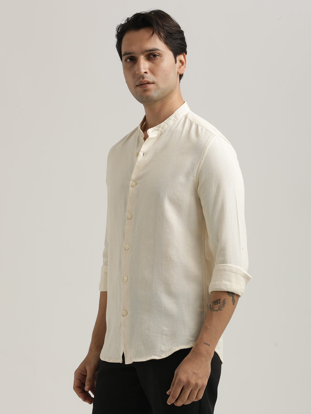 Self-Textured Cotton Shirt Cream