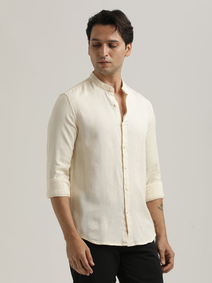 Self-Textured Cotton Shirt Cream