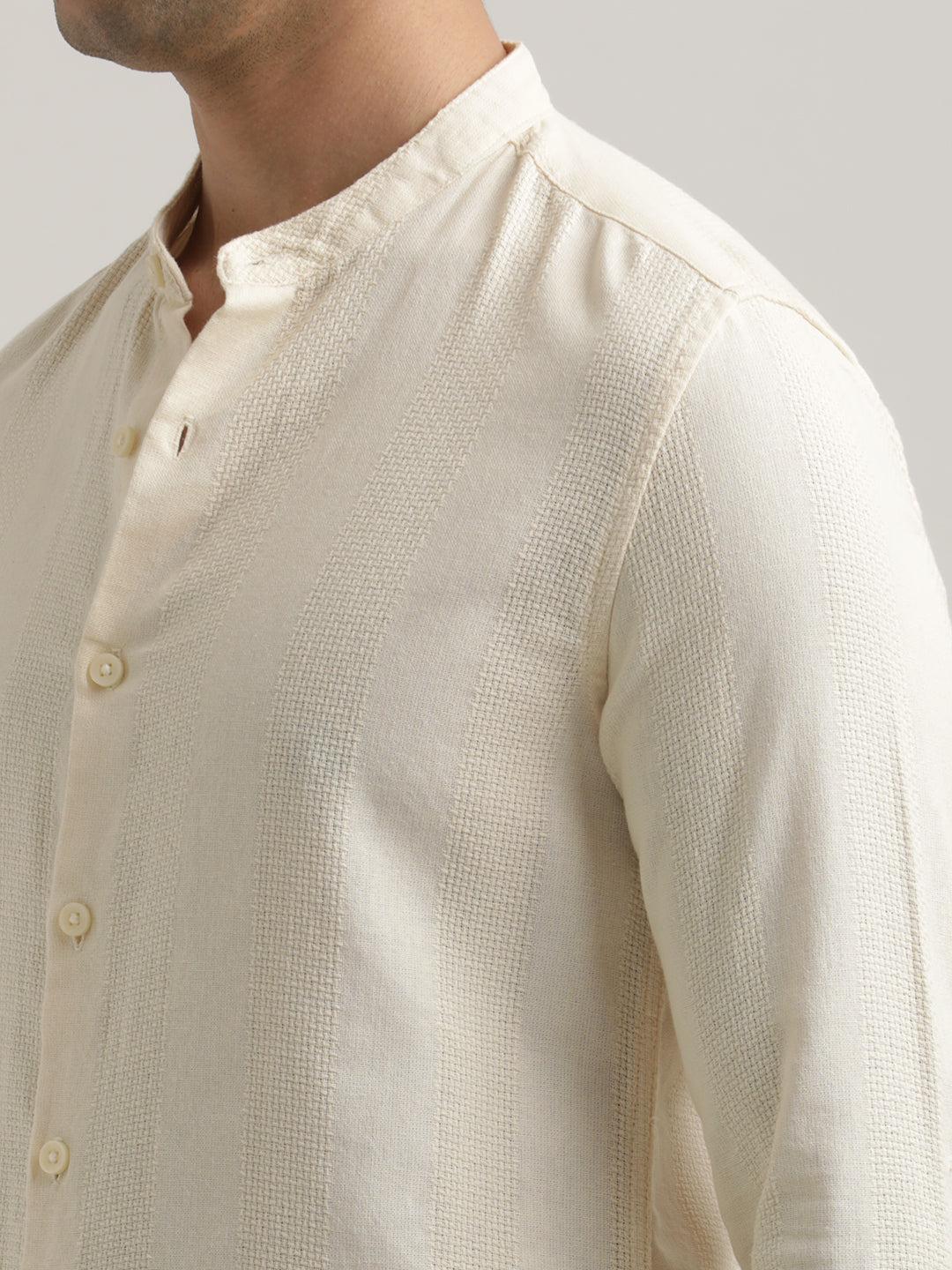 Self-Textured Cotton Shirt Cream