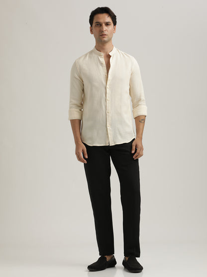 Self-Textured Cotton Shirt Cream