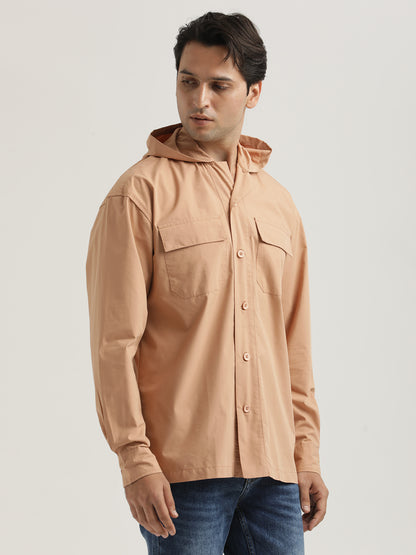 Double Pocket Drop Shoulder Shirt Peach