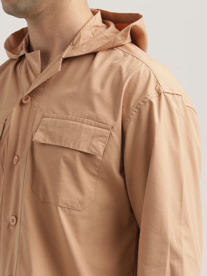 Double Pocket Drop Shoulder Shirt Peach