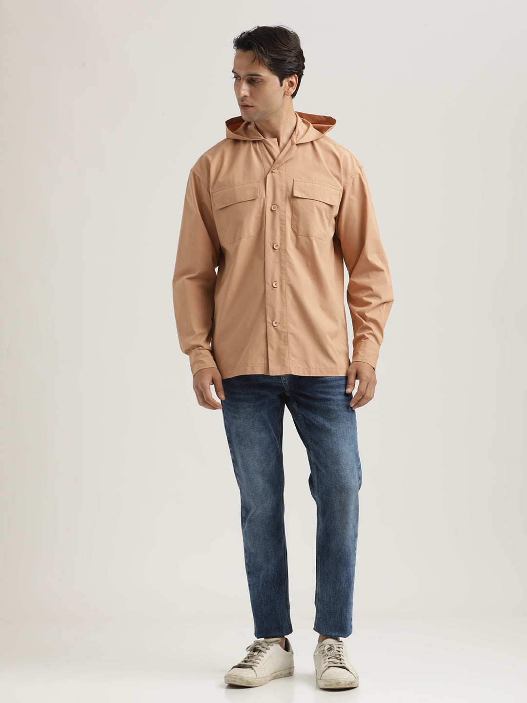 Double Pocket Drop Shoulder Shirt Peach
