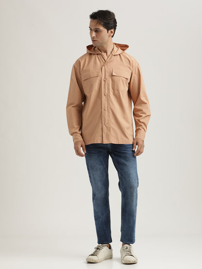 Double Pocket Drop Shoulder Shirt Peach
