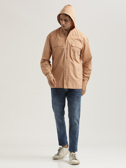 Double Pocket Drop Shoulder Shirt Peach
