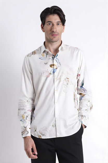 Floral Digital Print Shirt White