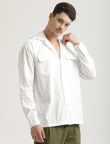 Double Pocket Drop Shoulder Shirt White
