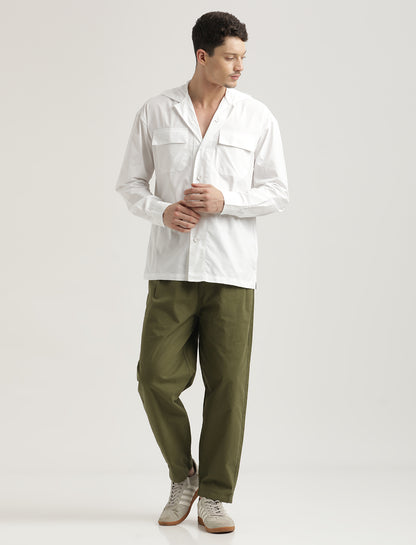 Double Pocket Drop Shoulder Shirt White