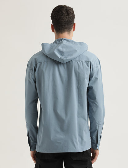 Double Pocket Drop Shoulder Shirt Blue