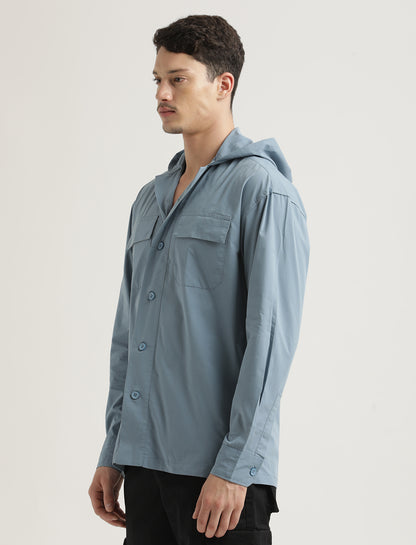 Double Pocket Drop Shoulder Shirt Blue