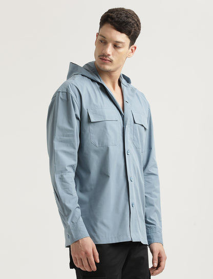 Double Pocket Drop Shoulder Shirt Blue