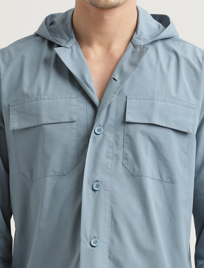 Double Pocket Drop Shoulder Shirt Blue
