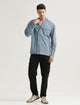Double Pocket Drop Shoulder Shirt Blue