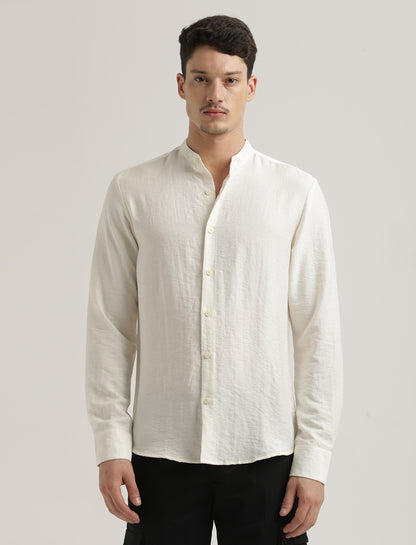 Mandarin Collar Nylon Shirt White