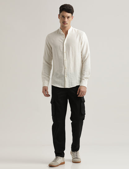 Mandarin Collar Nylon Shirt White