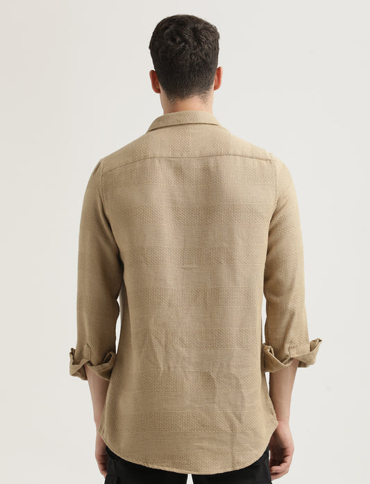 Textured Cotton Slim-Fit Shirt Khaki