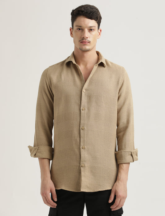 Textured Cotton Slim-Fit Shirt Khaki