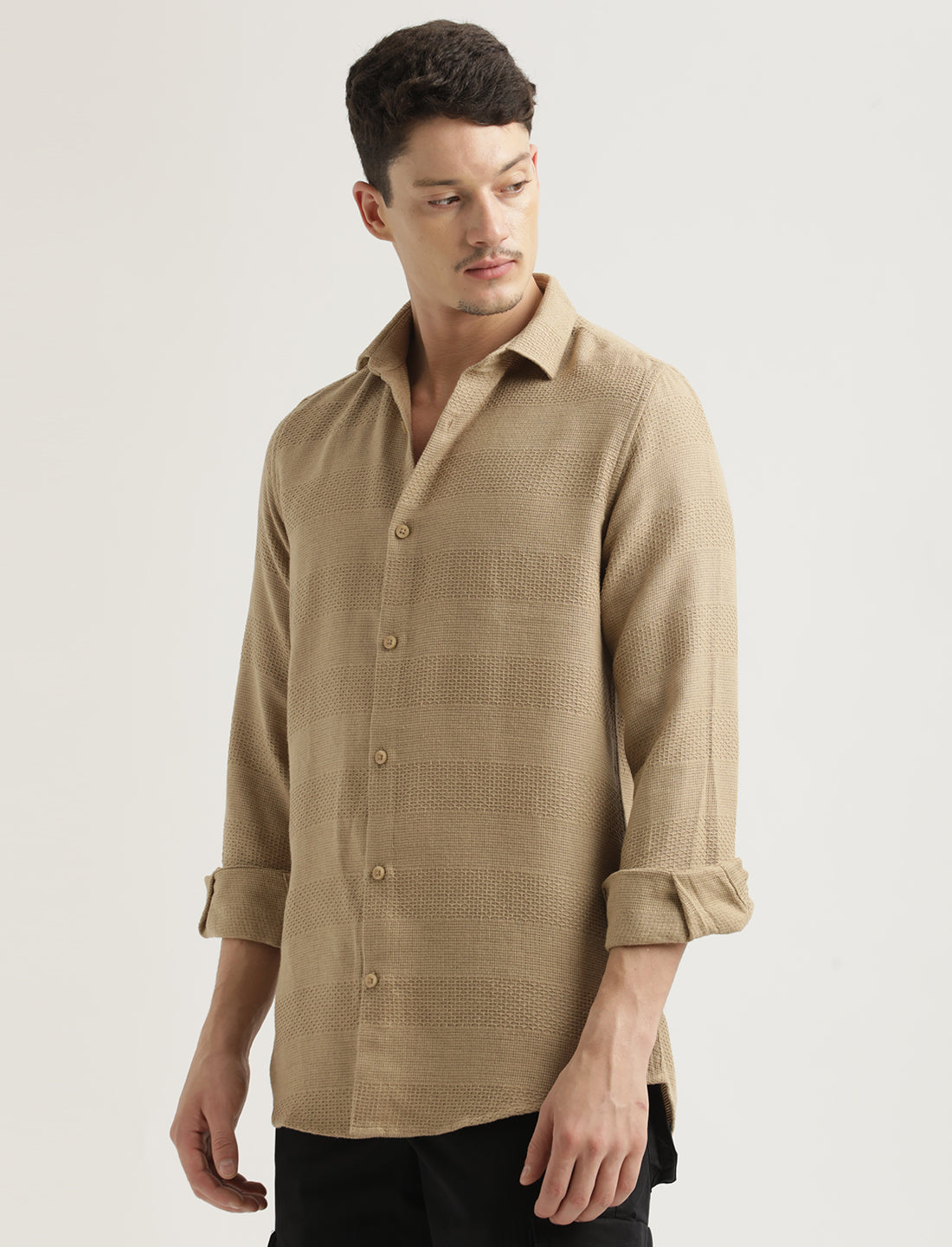 Textured Cotton Slim-Fit Shirt Khaki