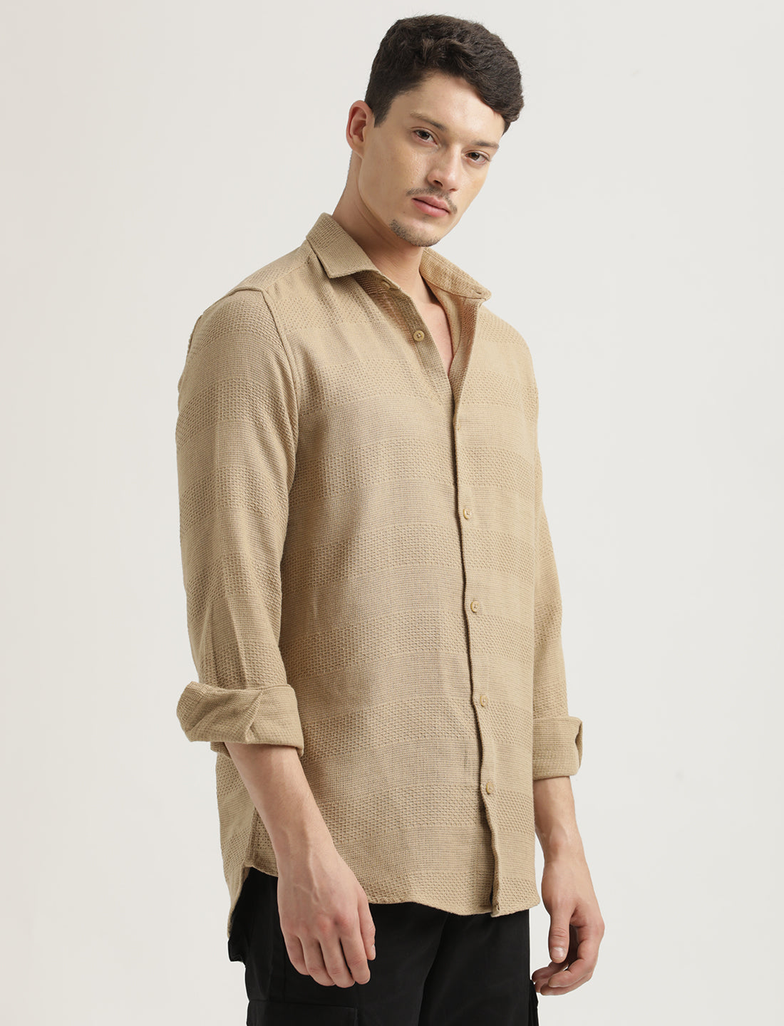 Textured Cotton Slim-Fit Shirt Khaki