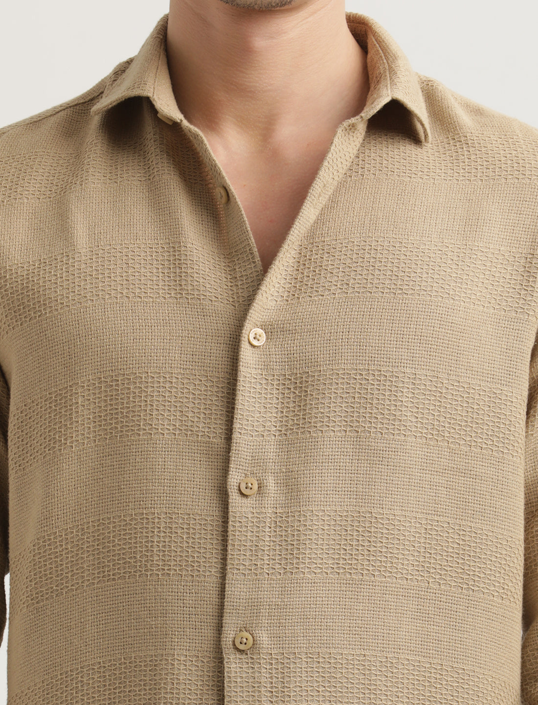 Textured Cotton Slim-Fit Shirt Khaki