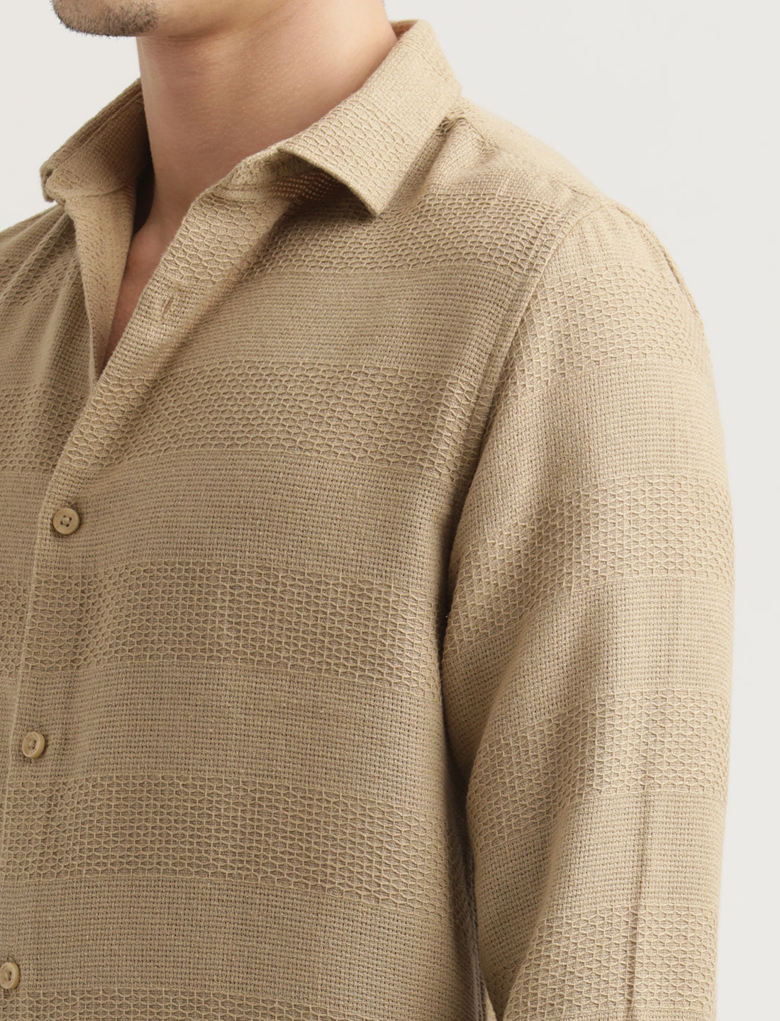 Textured Cotton Slim-Fit Shirt Khaki