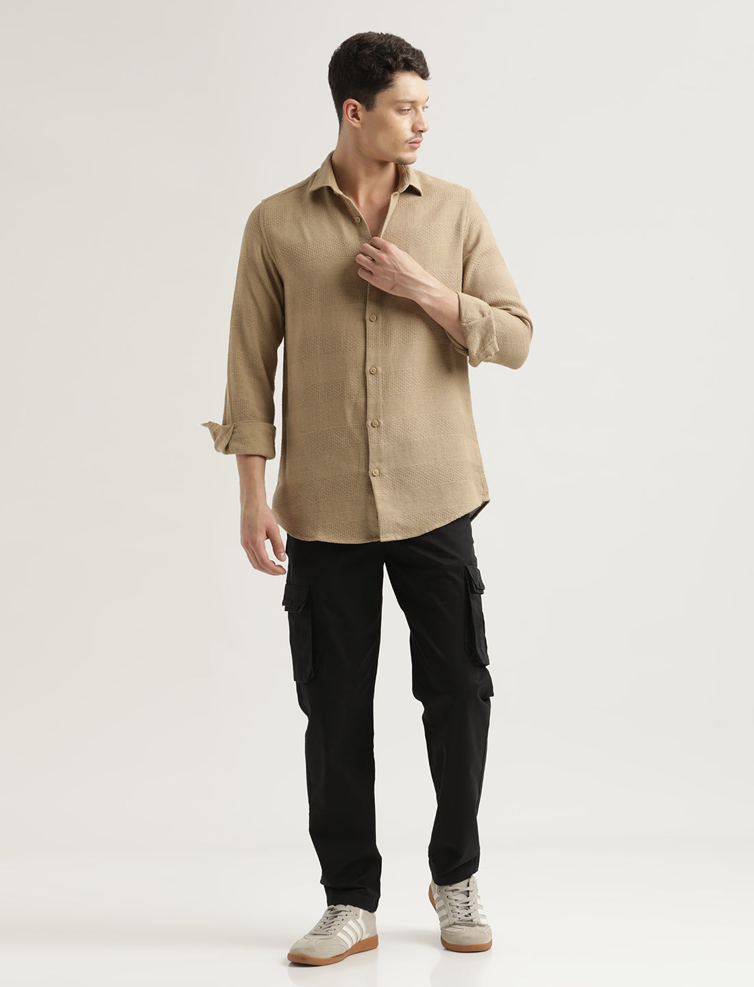 Textured Cotton Slim-Fit Shirt Khaki