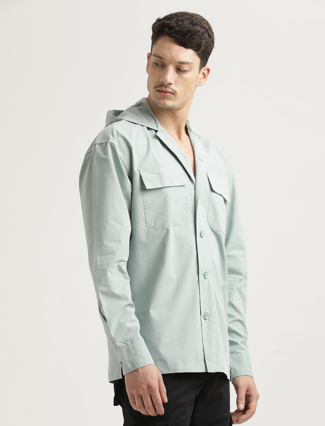 Double Pocket Drop Shoulder Shirt Lt Green