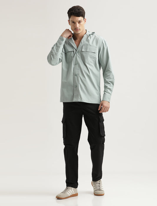 Double Pocket Drop Shoulder Shirt Lt Green