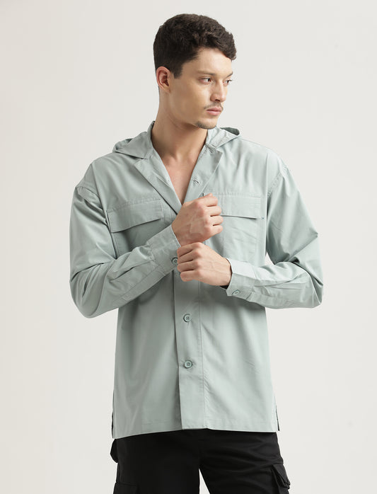Double Pocket Drop Shoulder Shirt Lt Green