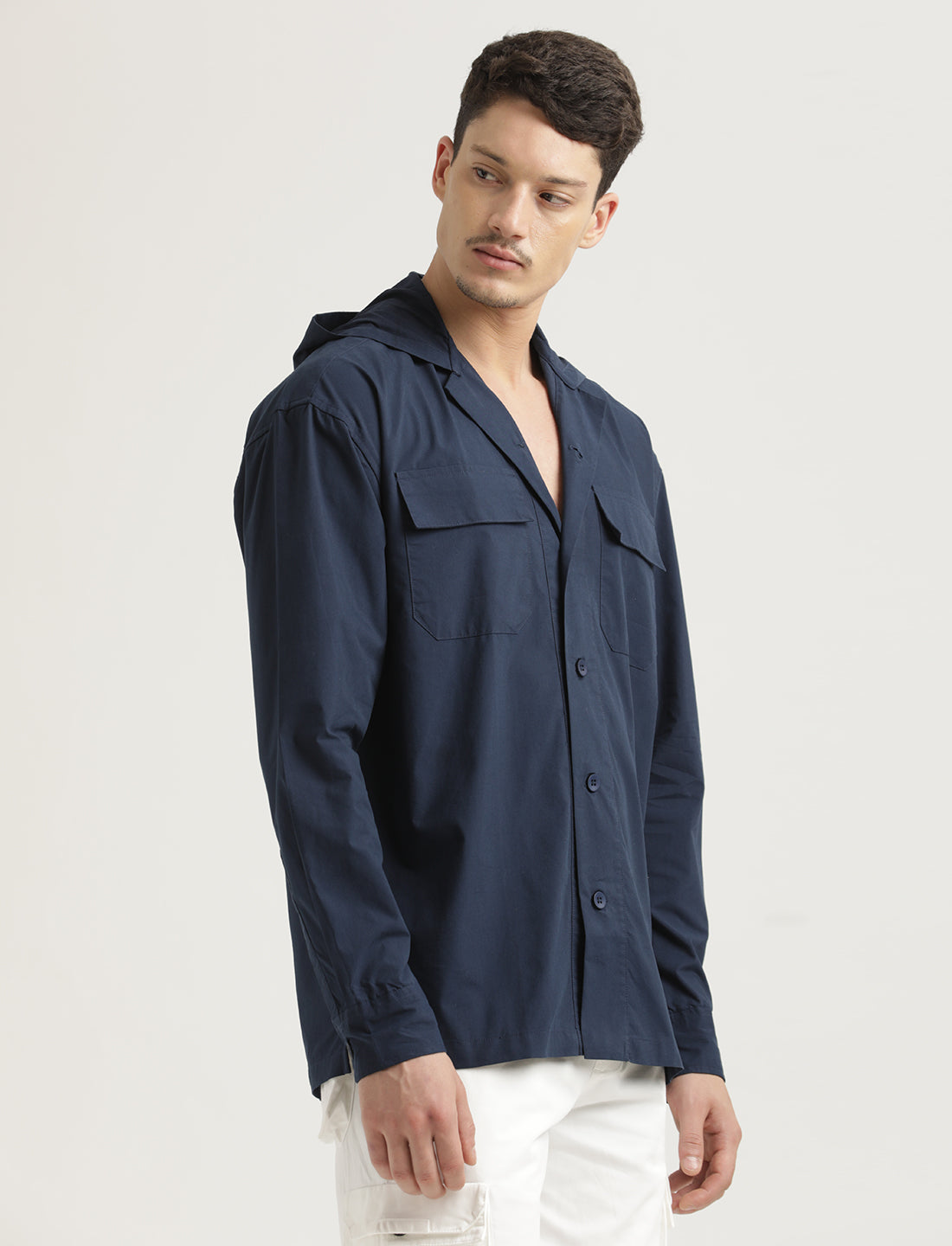 Buy Men's Navy Drop Shoulder Shirt – Double Pocket | Blu Mnky