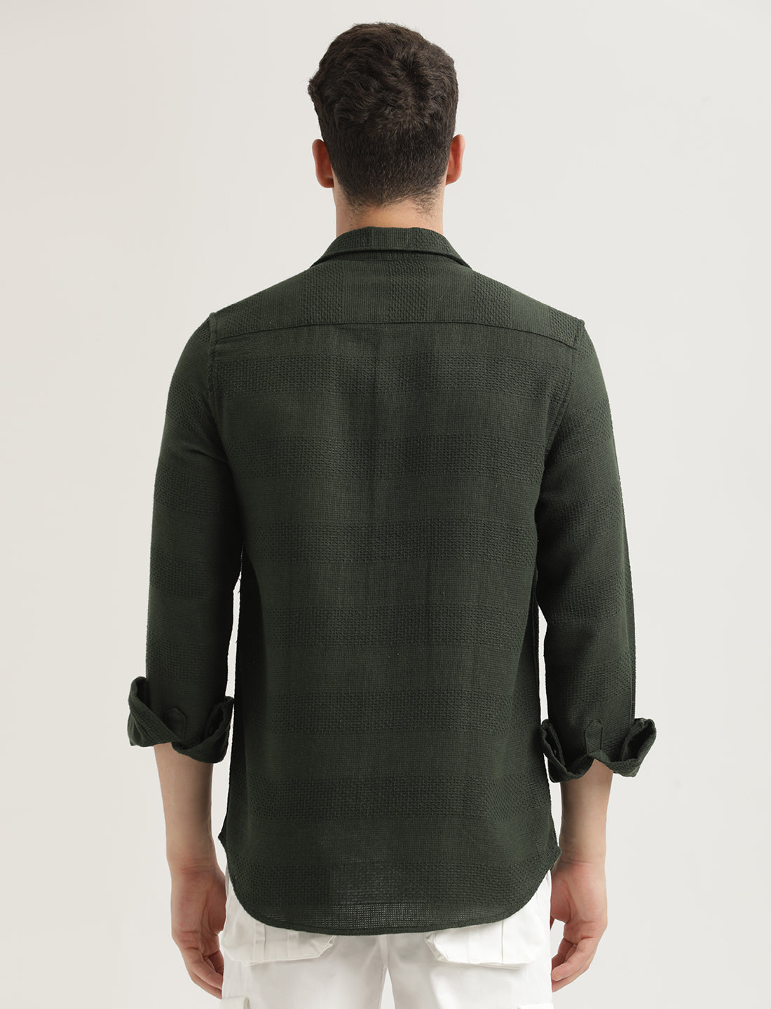 Textured Cotton Slim-Fit Shirt Green
