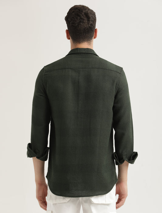 Textured Cotton Slim-Fit Shirt Green