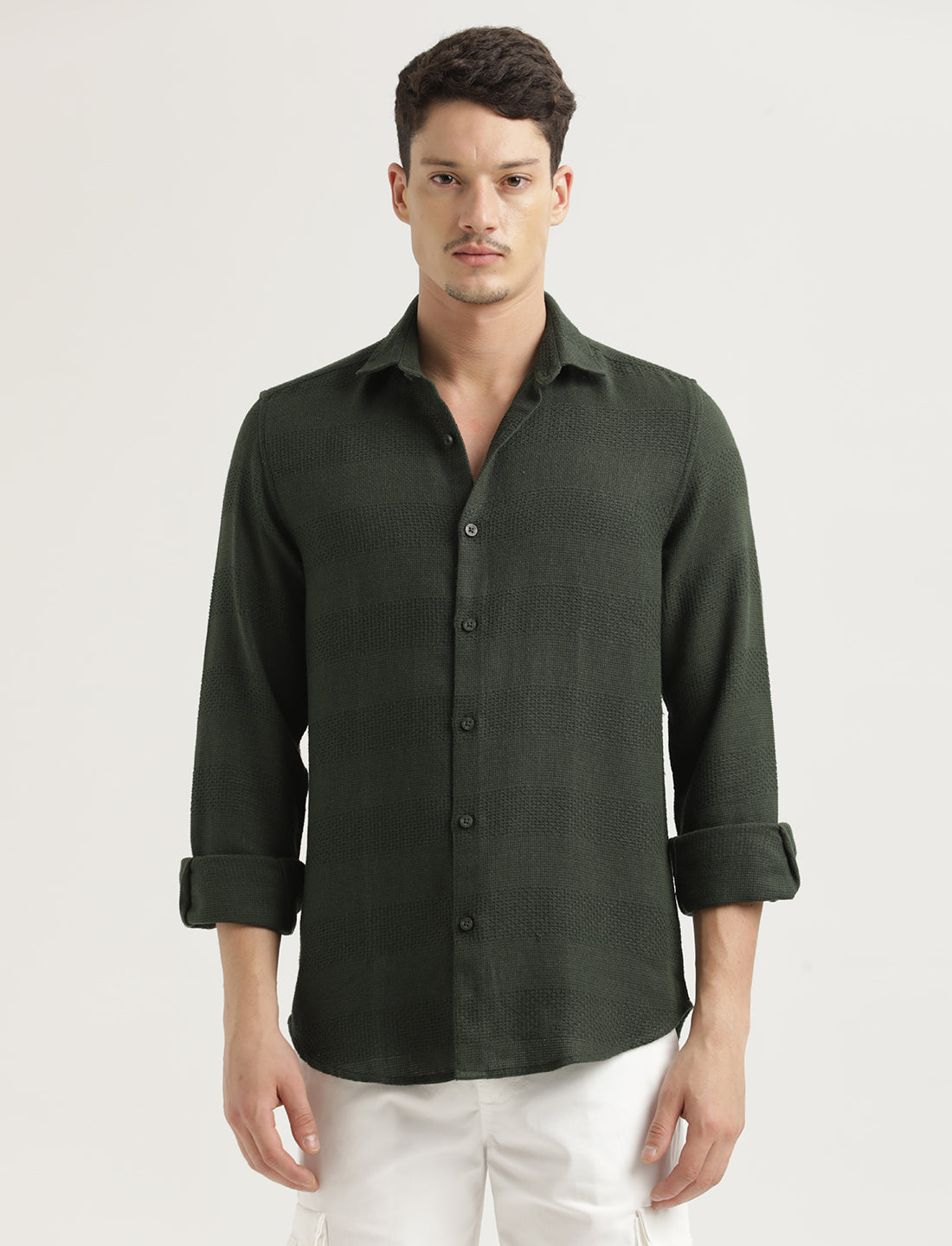 Textured Cotton Slim-Fit Shirt Green