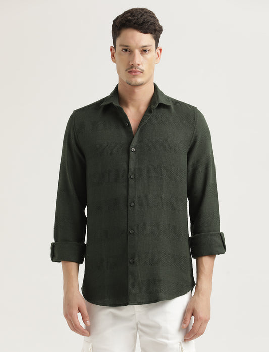 Textured Cotton Slim-Fit Shirt Green