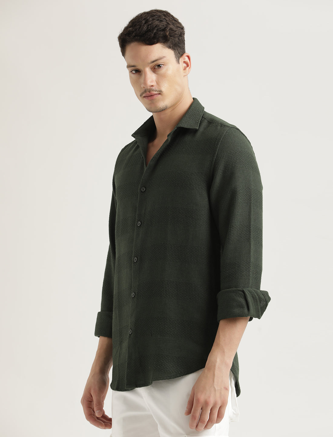 Textured Cotton Slim-Fit Shirt Green